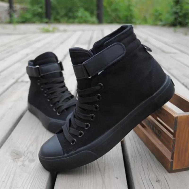 

High Top Canvas Shoes Men Fashion Sneakers Black Designer Shoes for Men Lace-up Hook & Loop Casual Male Sneakers Tenis Masculino 35