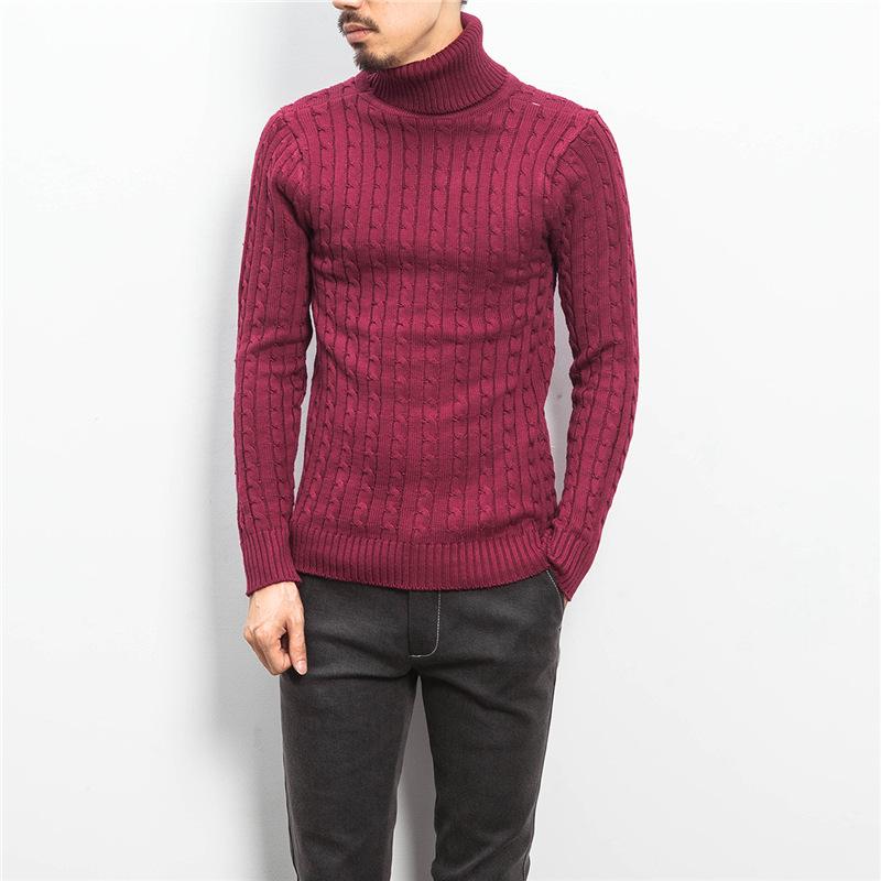Spring and Autumn Men's Knitwear Korean Version Slim Fitting High Neck Pullover Warm Fried Dough Twists Sweater Casual Bottoming Sweater Top