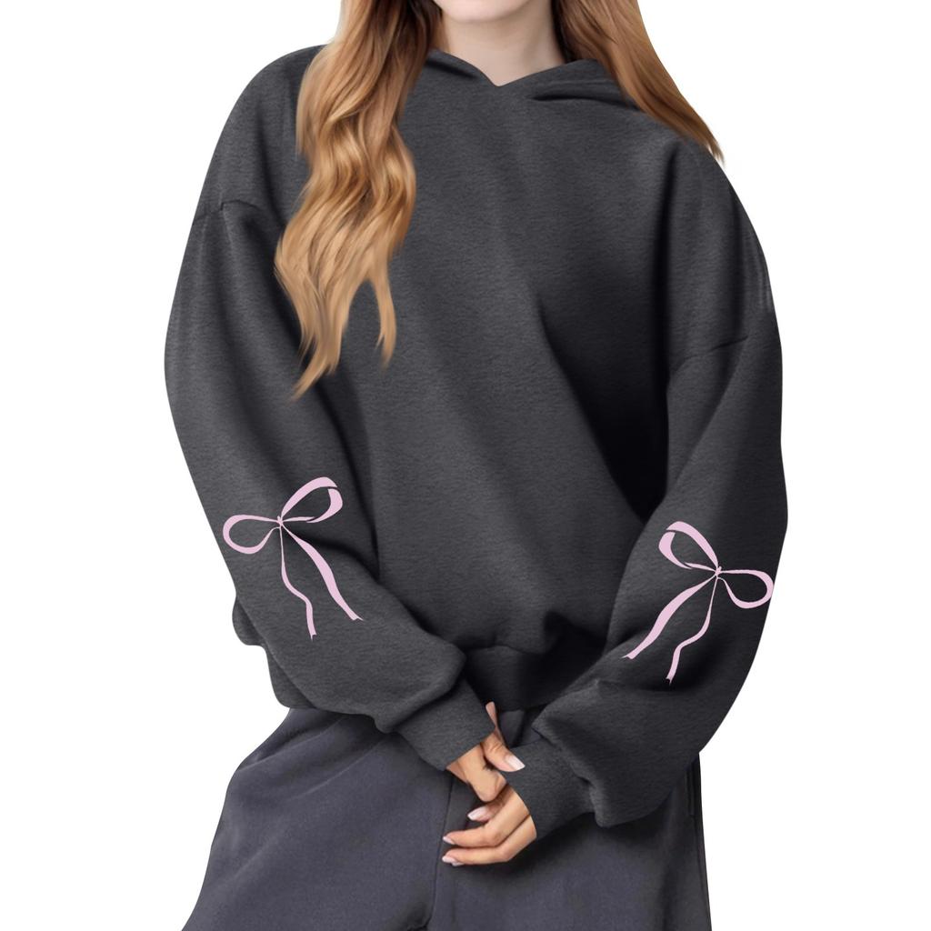 Kadın Modası Kadın Hafif Uzun Kollu Cepli Kazak Hazır Giyim Grafik Kapüşonlu