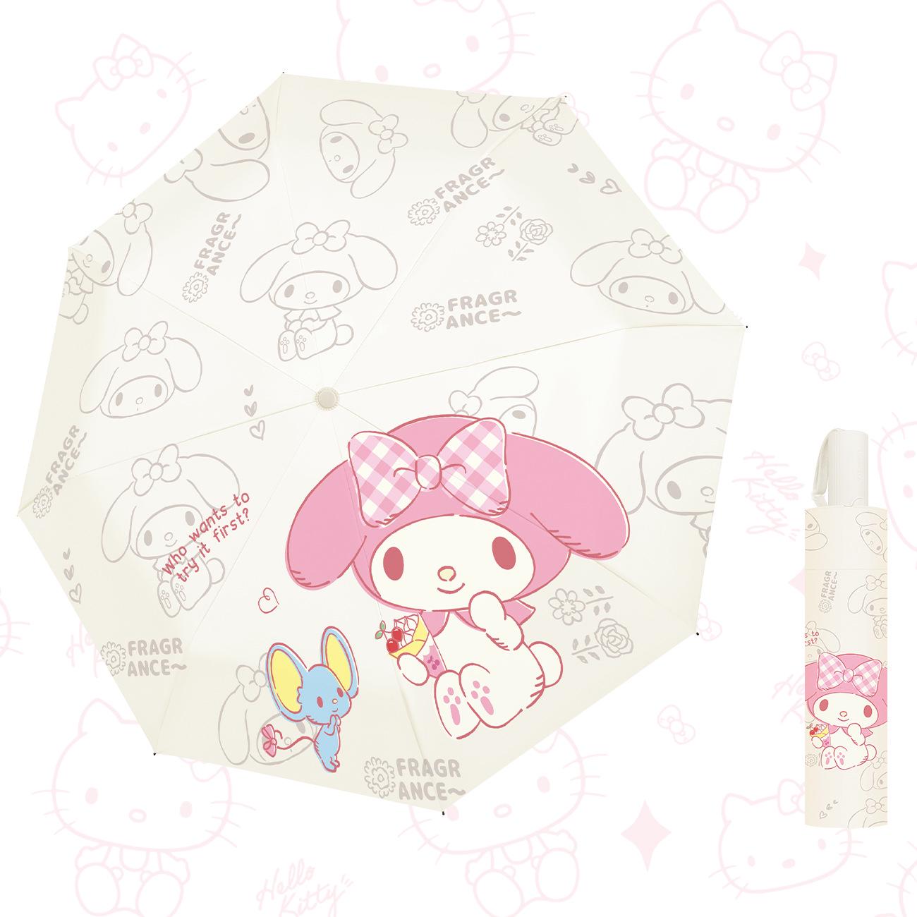 

Автоматический мультяшный зонт Sanrio – Черный клей, Защита от УФ-лучей, Для дождя и солнца, Солнцезащитный, Трехсложная конструкция