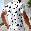 Men Plus Size Short Sleeve Quarter Zip Collared Polo Shirt Geometric Printed White Black Orange