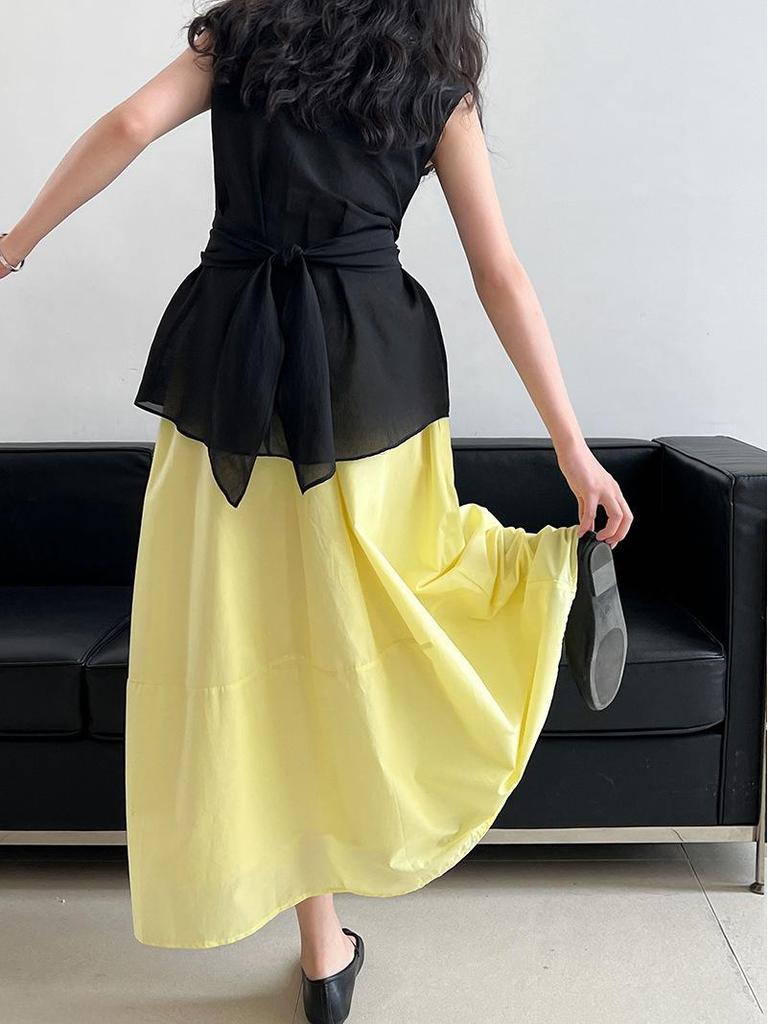 Summer Yellow High-Waist A-Line Umbrella Skirt