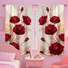 2ks Elegantní červené růžové závěsy Romantický květinový design Průsvitná tkanina propouštějící světlo Dekorace oken do obývacího pokoje a ložnice