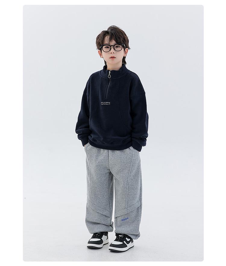 Doppelseitiger Kapuzenpullover für Jungen aus australischem Fleece mit halbem Reißverschluss - Kollektion Winter 2025, Stehkragen, Langarm-Oberteil für mittleres und großes Kind