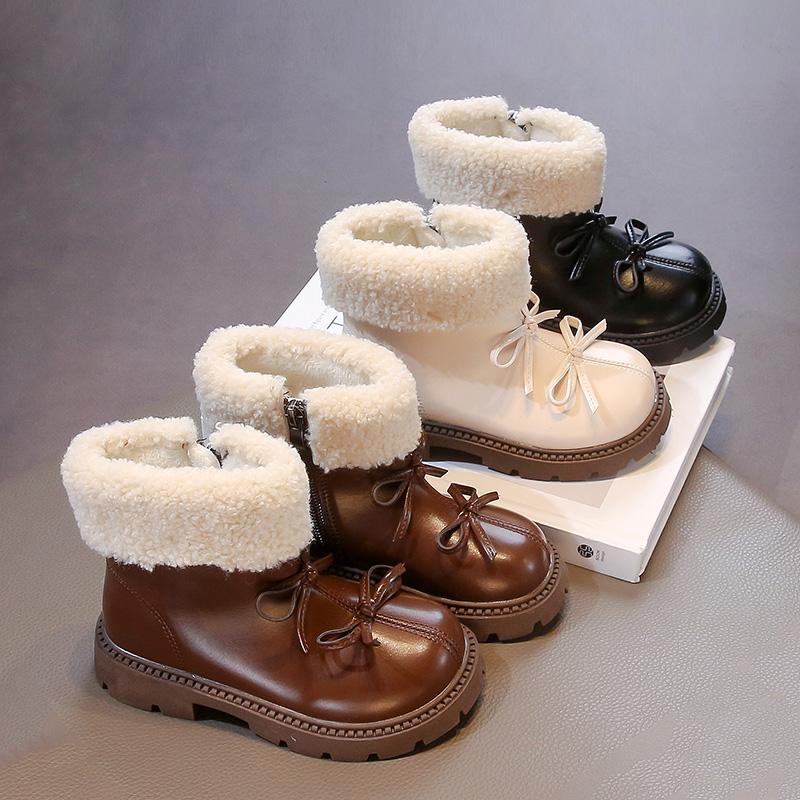 Winter Neue Kinder Schuhe Stiefel für Mädchen Outdoor Vielseitig Kinder Plateau Baumwollstiefel Mode Lässig Prinzessin Schleife Stiefeletten