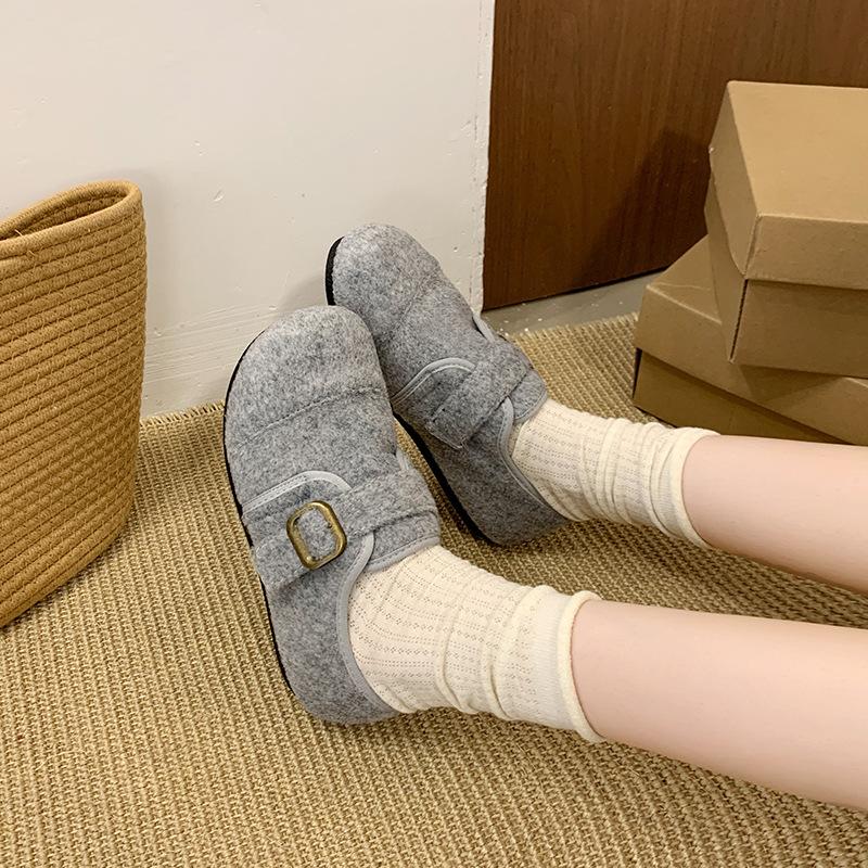 Внутренняя платформа, шерстяные, серо-шерстяные туфли, женские, осенне-зимние, новые, флисовые, теплые, хлопковые, одиночные туфли 35