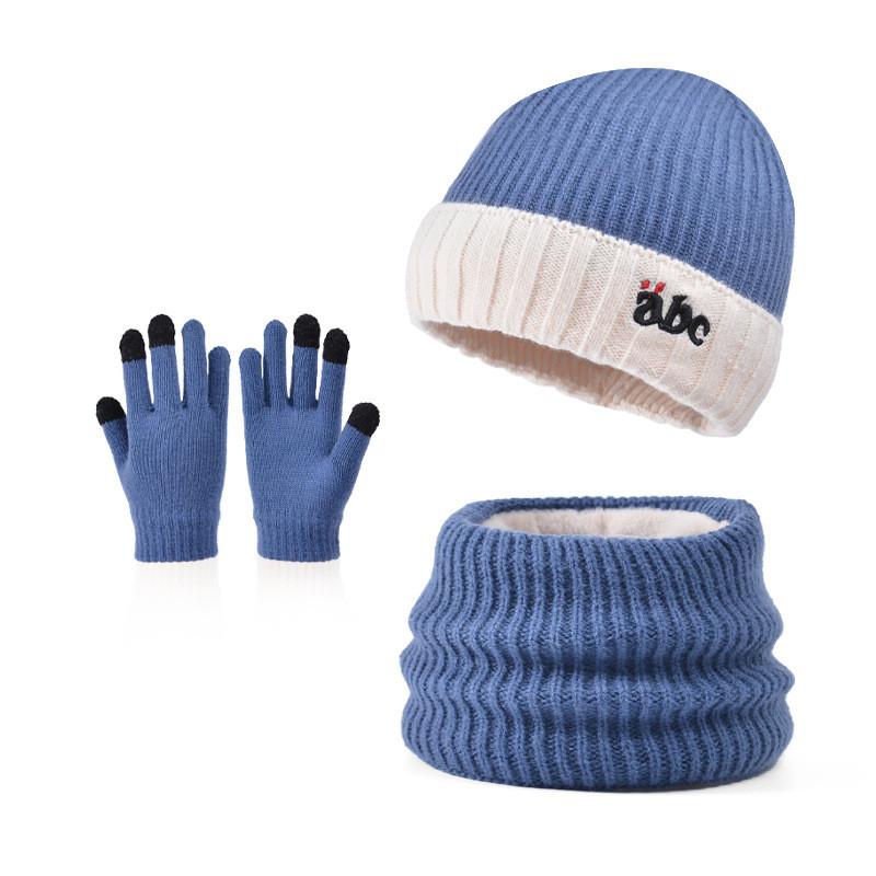 

Childrens Knitted Winter Hat With Embroidered Letters And Ear Flaps For Outdoor Warmth синий