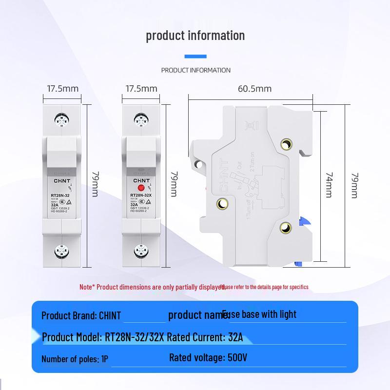 Chint RT28N-32/32X/63/63X DIN Rail Lighted Fuse Holder 1P2P, 10x38mm