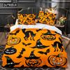 Halloween King Queen Duvet Cover Kawaii Cartoon Skull Bedding Set Kids Boys Orange Pumpkin Skeleton 2/3pcs Polyester Quilt Cover