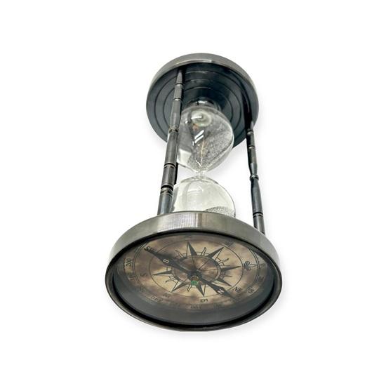 Messing Kompass Sanduhr mit Antik-Finish, Funktionelles Schreibtischzubehör, Geschenk mit maritime Thema