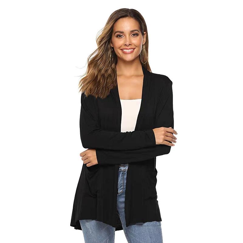 Versatile Plus Size Fashionable Knit Cardigan - Solid Color, Mid-length, Long Sleeve Women's Outerwear