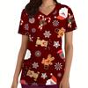 Christmas Scrub Medical Woman Summer Cartoon Pattern Print V-Neck Short Sleeves Medical Clothing for Women Fashion Nurse Uniform