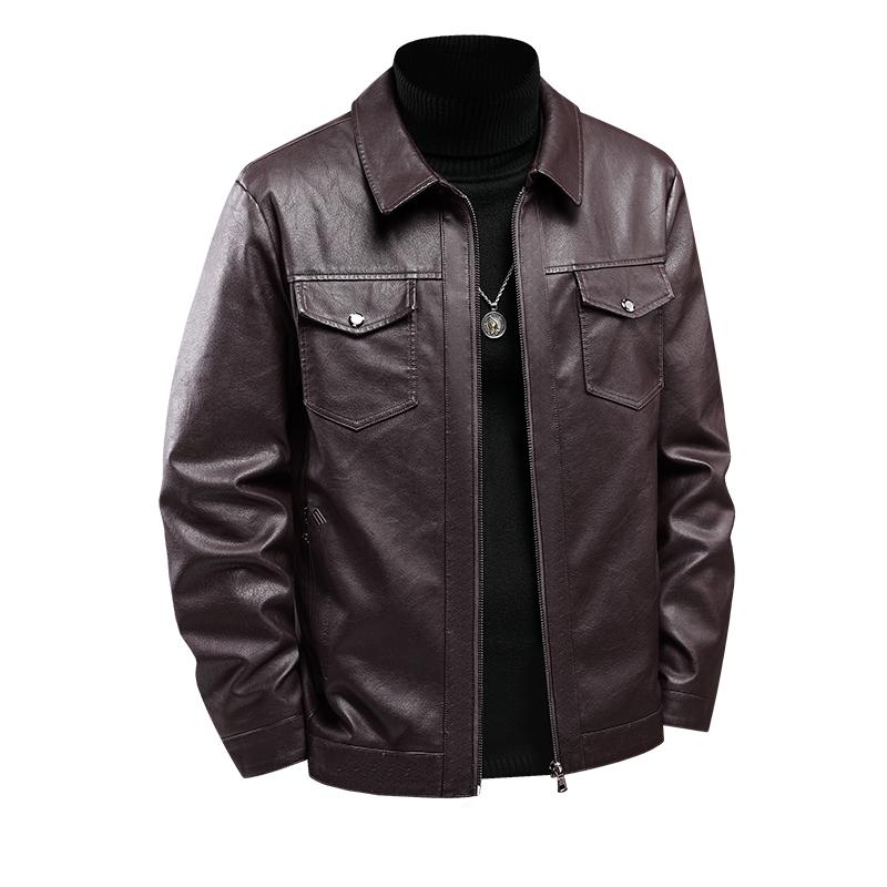 Amerikanische Motorrad-Lederjacke mit Stehkragen, gewaschen, mit lockerem Revers für Piloten