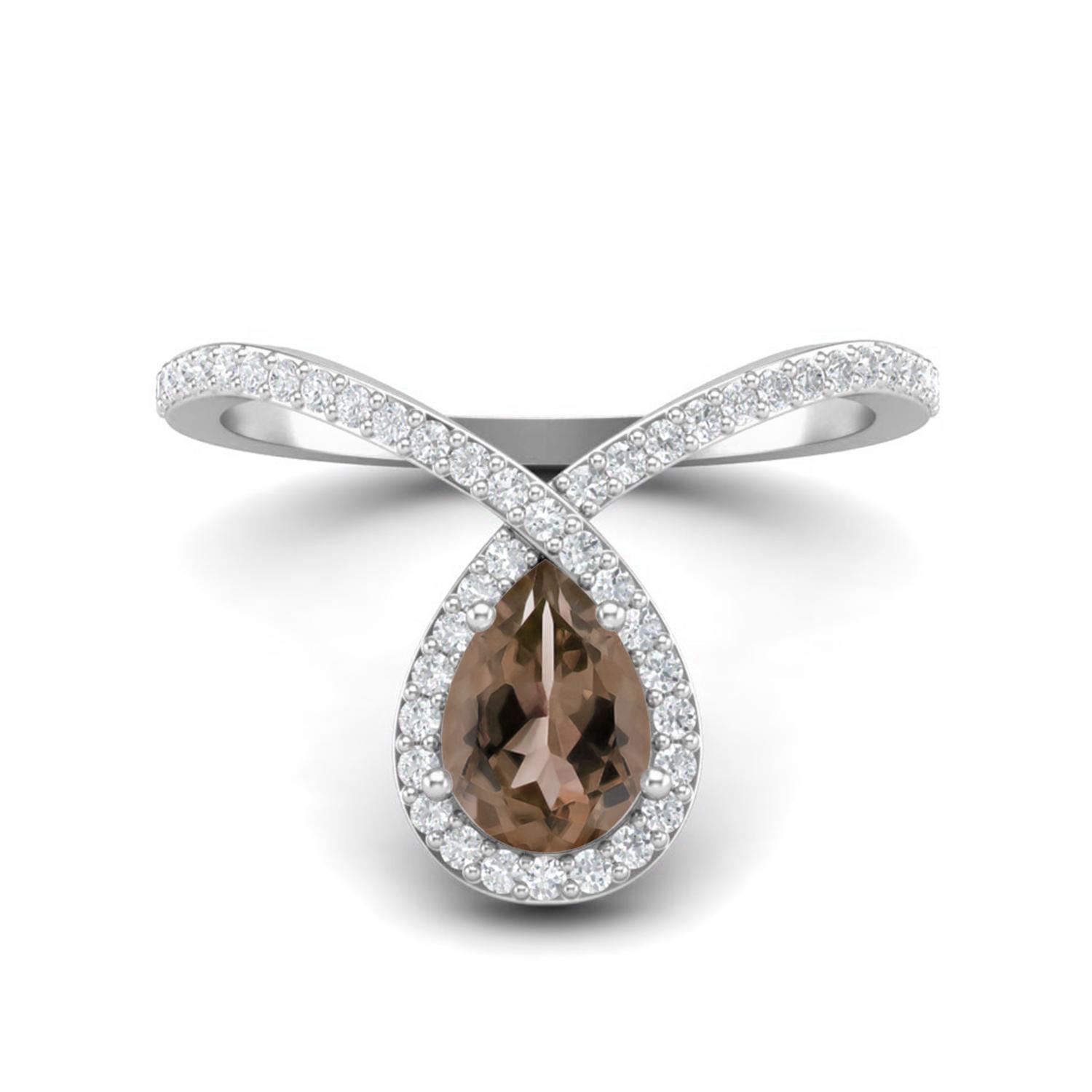 

Delicate Tear Drop 7X5mm Pear Smoky Quartz 925 Sterling Silver Solitaire Women Wedding Ring 11 белый