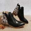 Leopard Winter Sexy Women Ankle Boots Autumn PU Female Short Zip Chelsea Boots Retro Round Toe Square Heel Size 36-43