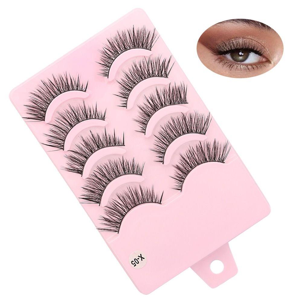 5 Pairs Flared Manga Lashes Wispy Faux Mink Lashes Hot Wet Eyelash Eye Makeup