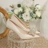 Champagne Colored High Heels Wedding Shoes for Women 2025 New French Cloth Surface Rhinestone Pointed Toe, Slim Heel Shoes Women