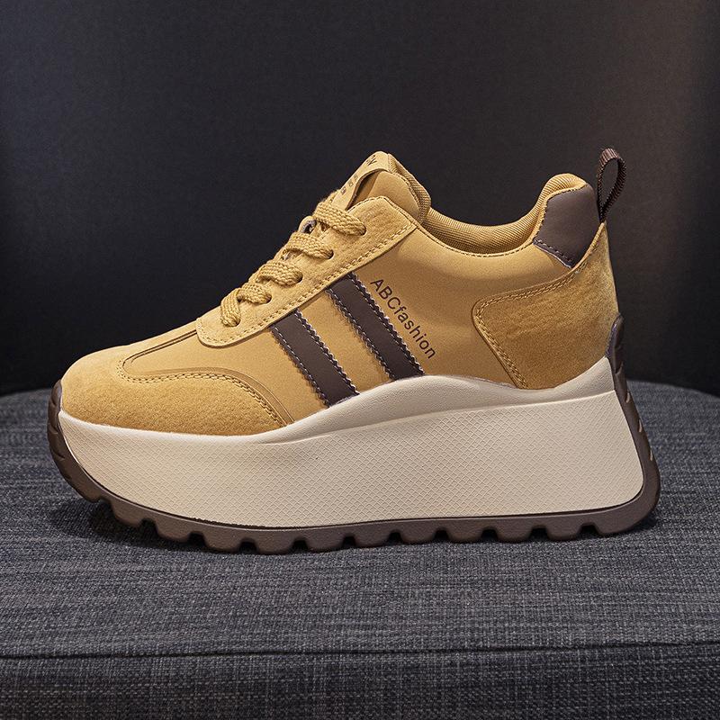 Top Quality 8cm Genuine Leather Platform Wedge Women Spring Autumn Chunky Sneakers Shoes Breathable Comfortable Vulcanize Boots