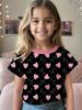 T-shirt Fille Mignon Motif Nœud d'Amour Manches Courtes pour Enfants T-shirts Graphiques Vêtements Y2k Mode Filles Pull Hauts d'Été