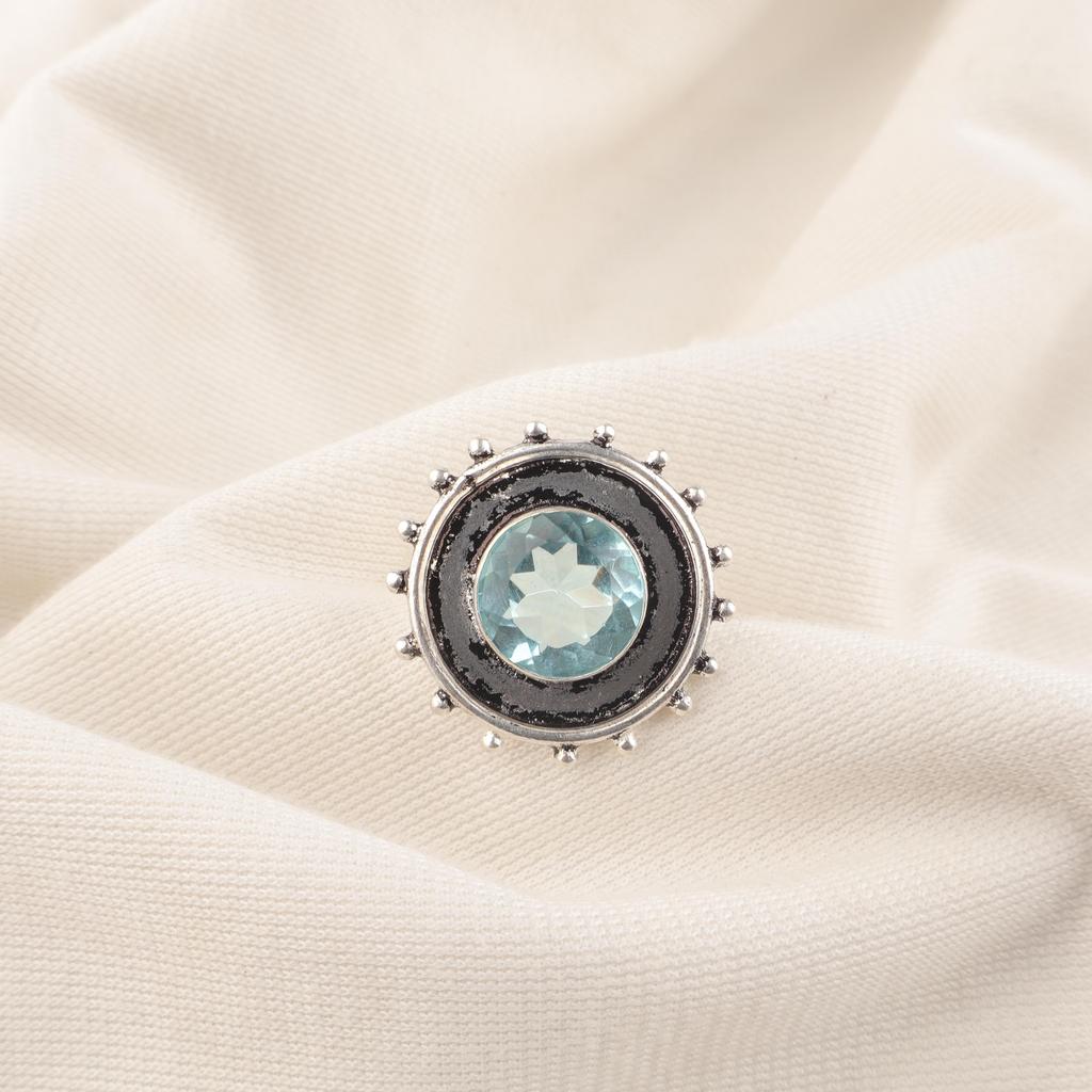 Himmelblauer Topas Edelsteinring, Handgefertigter Wunderschöner Schmuck, 925 Massiver Sterlingsilber Schmuck, Böhmischer Ring für Hochzeitsgeschenk