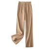 Pantaloni lunghi dritti larghi a vita alta casual in cotone e lino drappeggiati estivi da donna