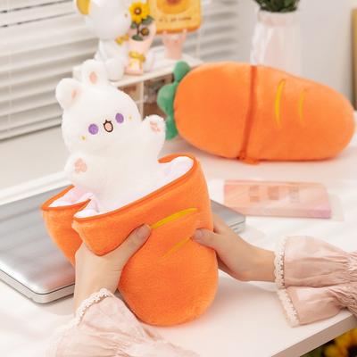 Easter Bunny Carrots Soft Plush Toy Cute Rabbit Carrot Zipper Bag Stuffed Plushies Animal Gifts For Girls Happy Easter Day Party