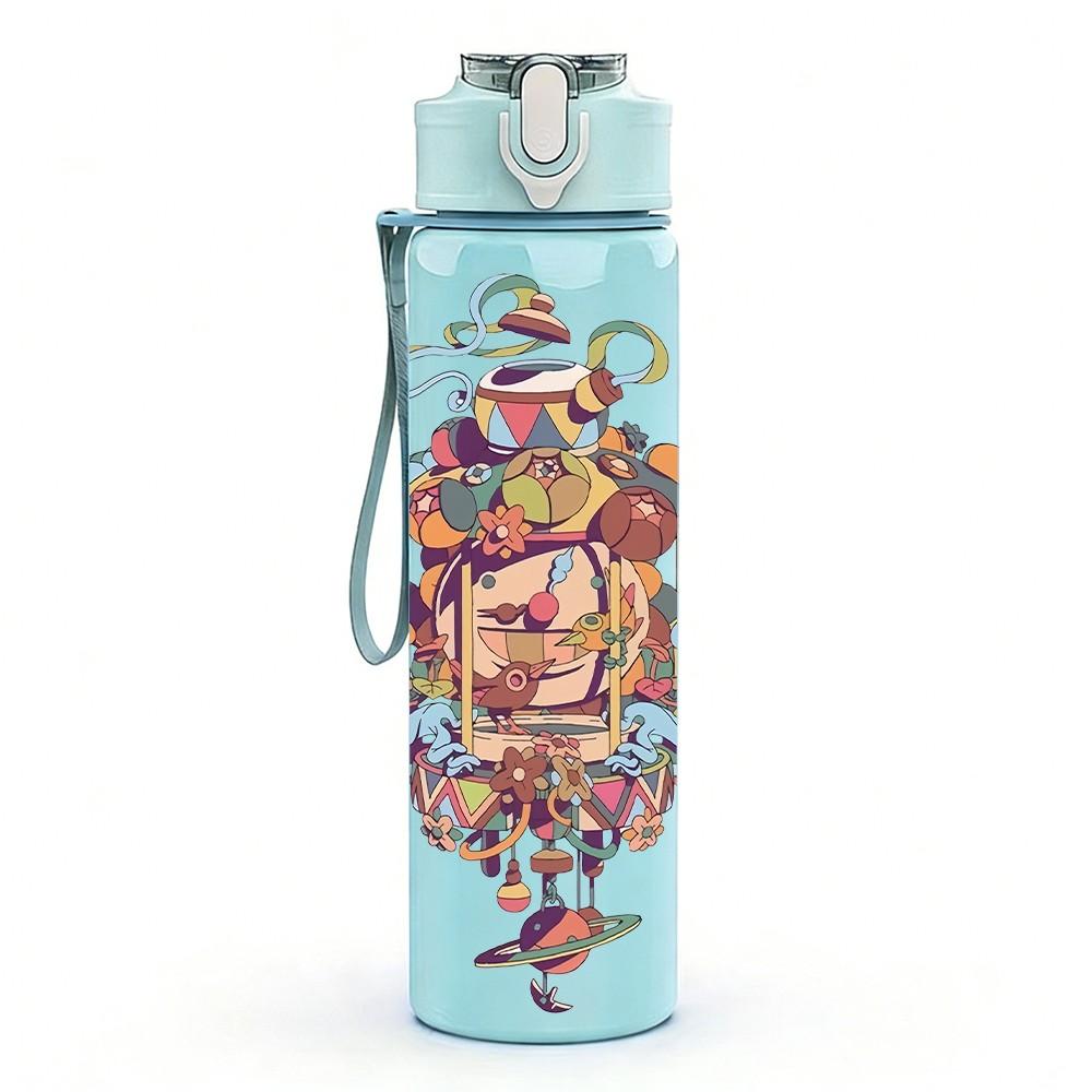 1PC Tower Swirl Abstract Graffiti Art 750ml Color Plastic Sports Water Bottle Leakproof Flip Straw Lid Suitable for Sports Office Home Use