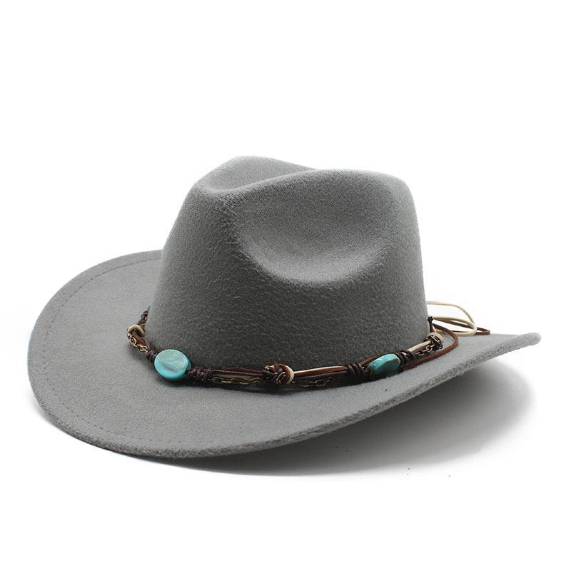 Jewel Cowboy Hat Woolen Curl Top Hat Ethnic Style Curved Brim Top Hat Tibetan Travel Hat Western Cowboy Hat