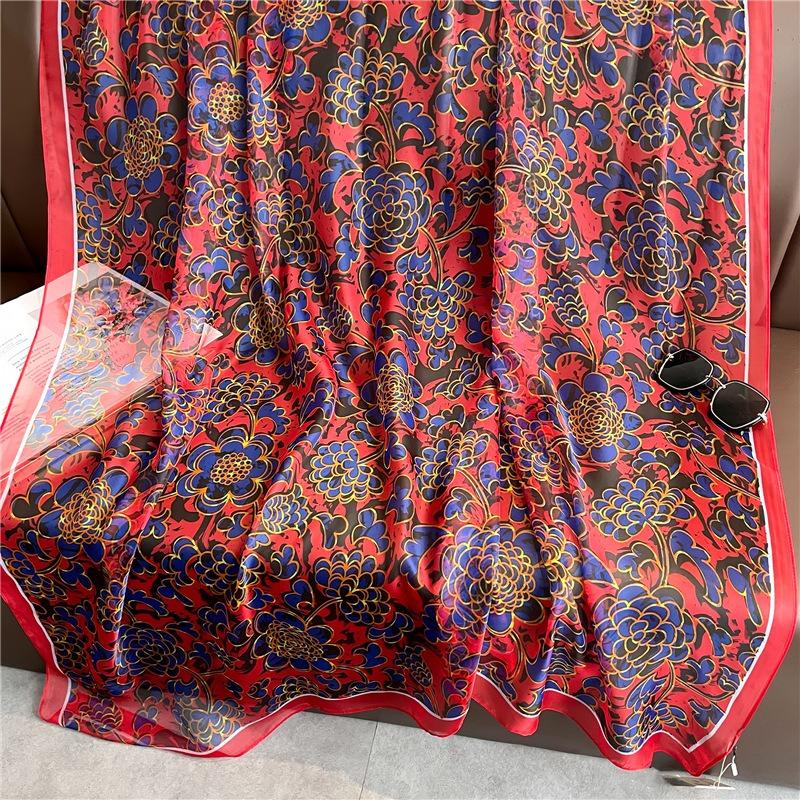 Flower simulation silk pattern scarf women's large size sunscreen light luxury silk scarf commuting large shawl soft yarn temperament
