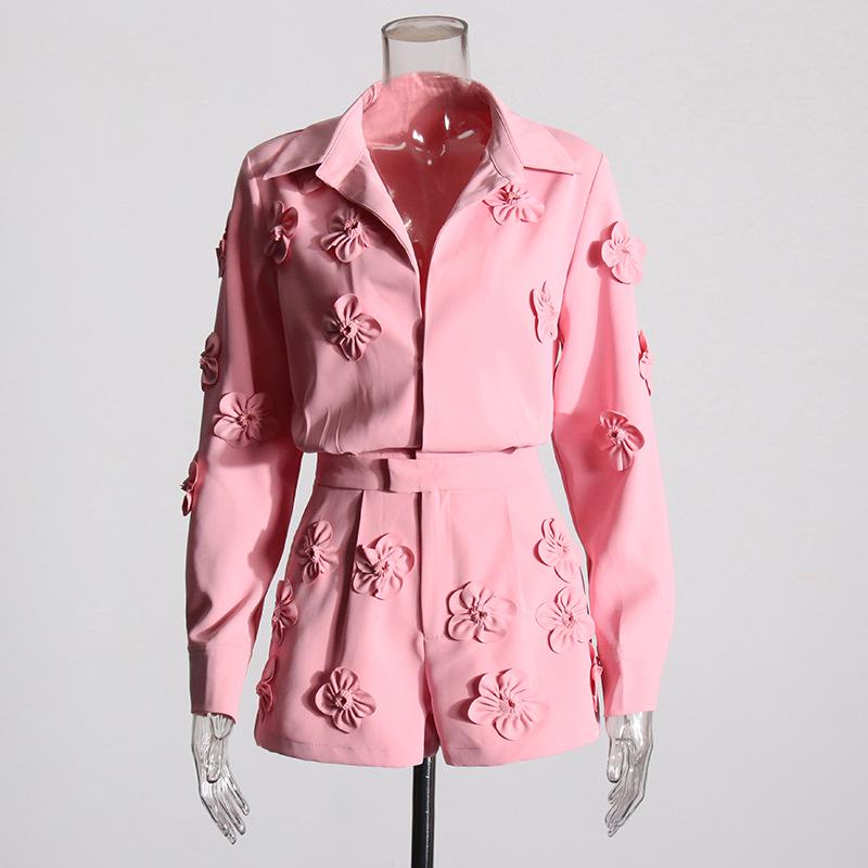 

Повседневный цветочный комбинезон на осень 2025: Шорты с лацканами, подчеркивающие талию, для женщин XL розовый