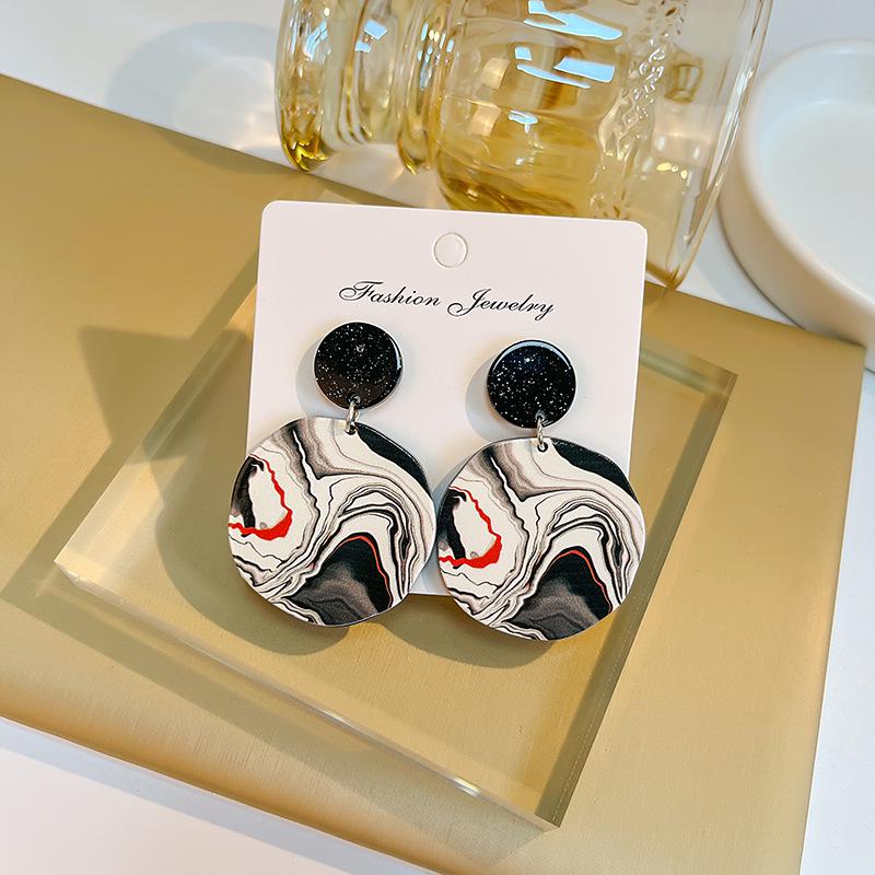 Cartoon Retro Chinese Ink Wash Style Geometric Round Stud Earrings