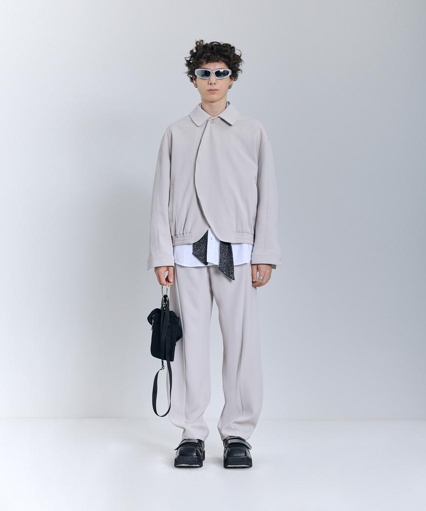 IRONYPORNO WHITELINE 86-Iro268 Basic Curved Wide Poly Pants Light Gray