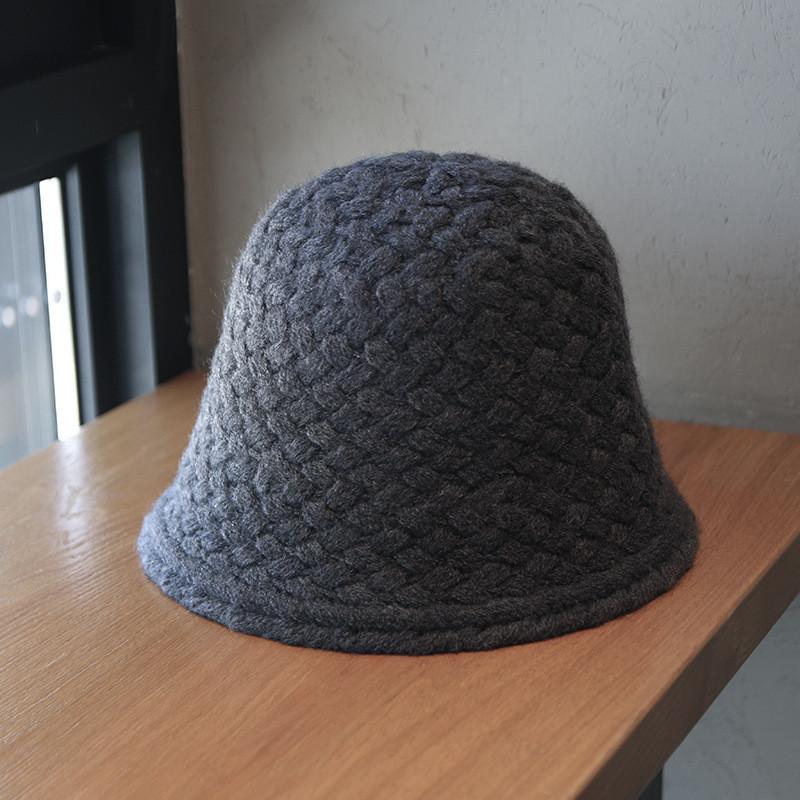 Stylish Cotton Knit Bucket Hat Women Korean Sweet Face Cover Fisherman Hat Warm Winter Fashion Woolen Basin Hat Dark Gray