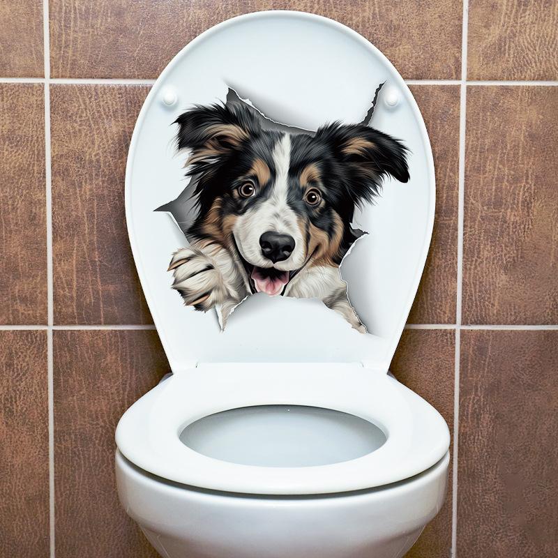 3D Vivid Dog Wall Hole Stickers For Toilet Bathroom Kids Rooms Decorations Home Decor Wall Refrigerator Car Mural Art Decals