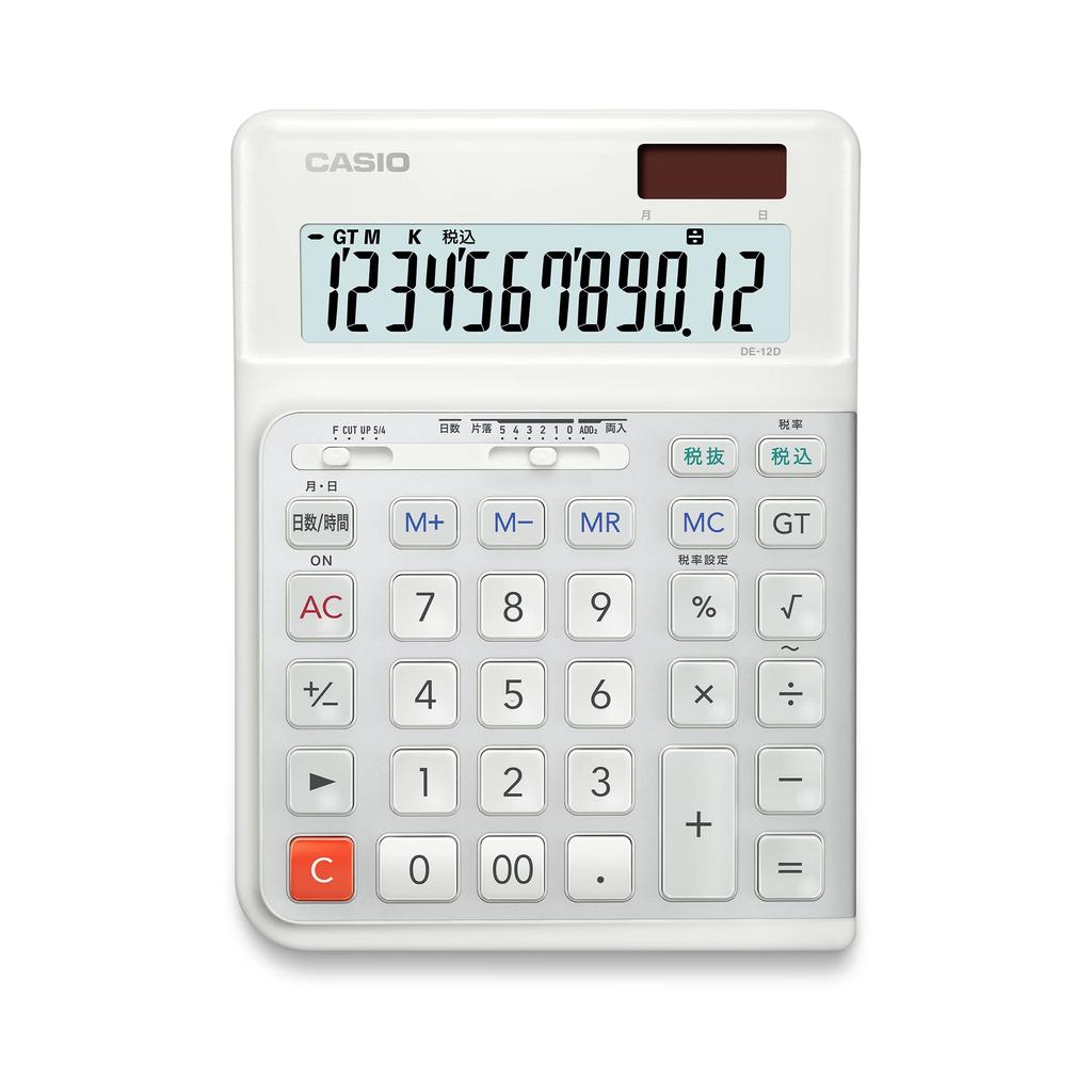 Casio Ergonomic Calculator 12 Digit Day Time Calculation Function Desk Type Eco Mark Certified & DE-12D-WE-N