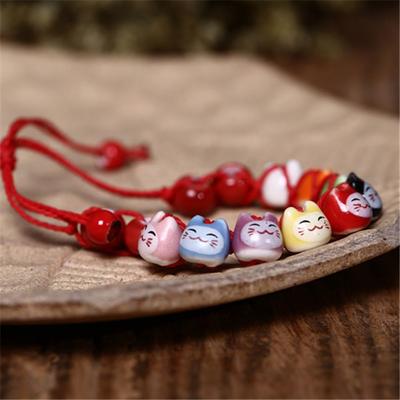 Lucky Cat Cat Bead Bracelet Chinese Style Red String Hand Rope Ceramic Maneki Neko Bracelet  Girls