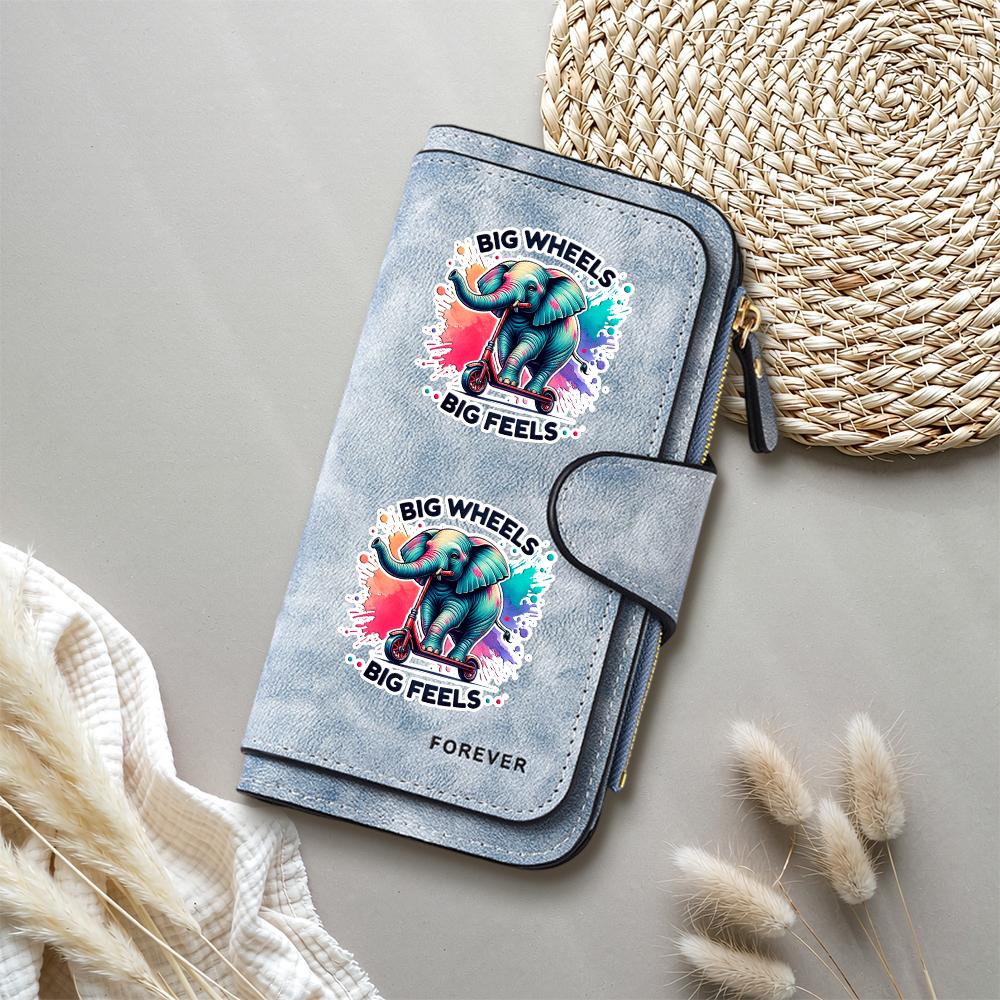 Cute Elephant Printed Wallet Fashion PU Leather Long Purse Portable Card Holder Zipper Wallet for Daily Use