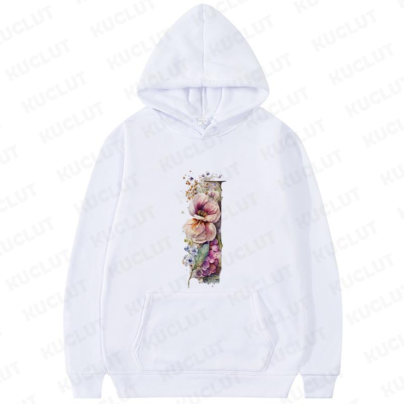 Women Hoodies Clothing 26 Alphabet Sweatshirts Hooded Shirt Fashion Flower Letters Graphic Outerwear White Women's Sweat-shirts
