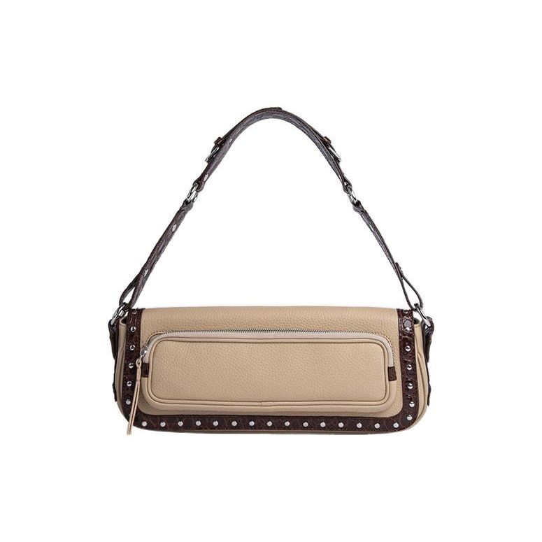 

By Far 34 Color Block Studded Leather Tote Shoulder Bag Women Bags Light-Brown 23CRMDDSSQKCFGMED Basic Set (Bag+Dust Bag)