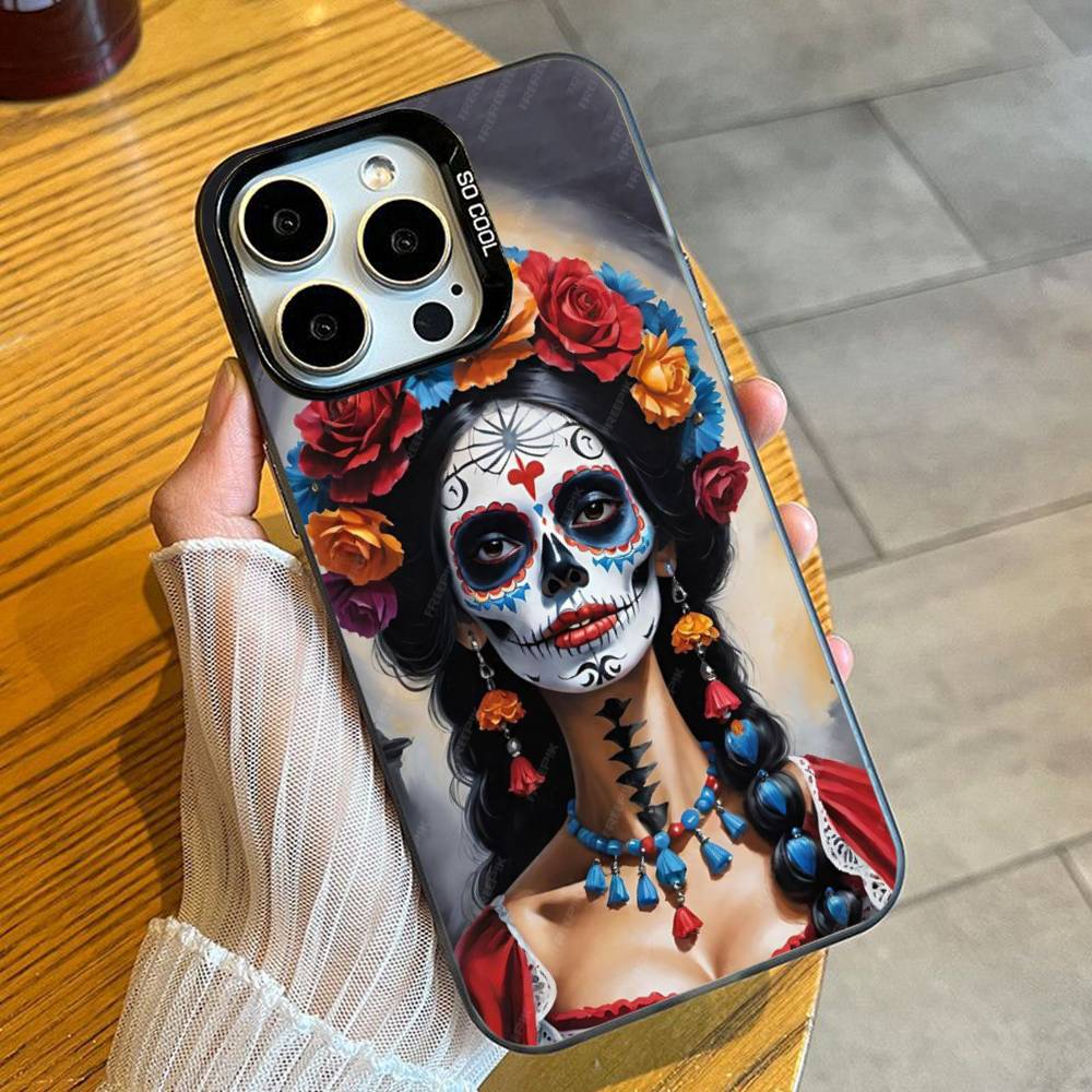 Day of the Dead Catrina Skull Phone Case For iPhone 16 17 15 14 12 13 Pro Max Black Color Shockproof Cover