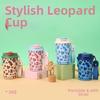 Leopard Print Thermal Water Bottle 450ml Drinking Straw Cup Vacuum Flask  Sports Activities