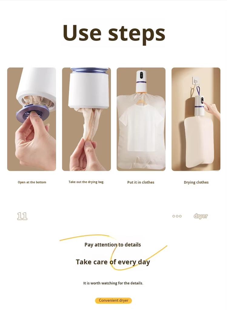 Hot Selling  Portable Mini Clothes Dryer Machine Baby Clothes Smart Timer CLothes Underwear Dryer for Travel and Home Use