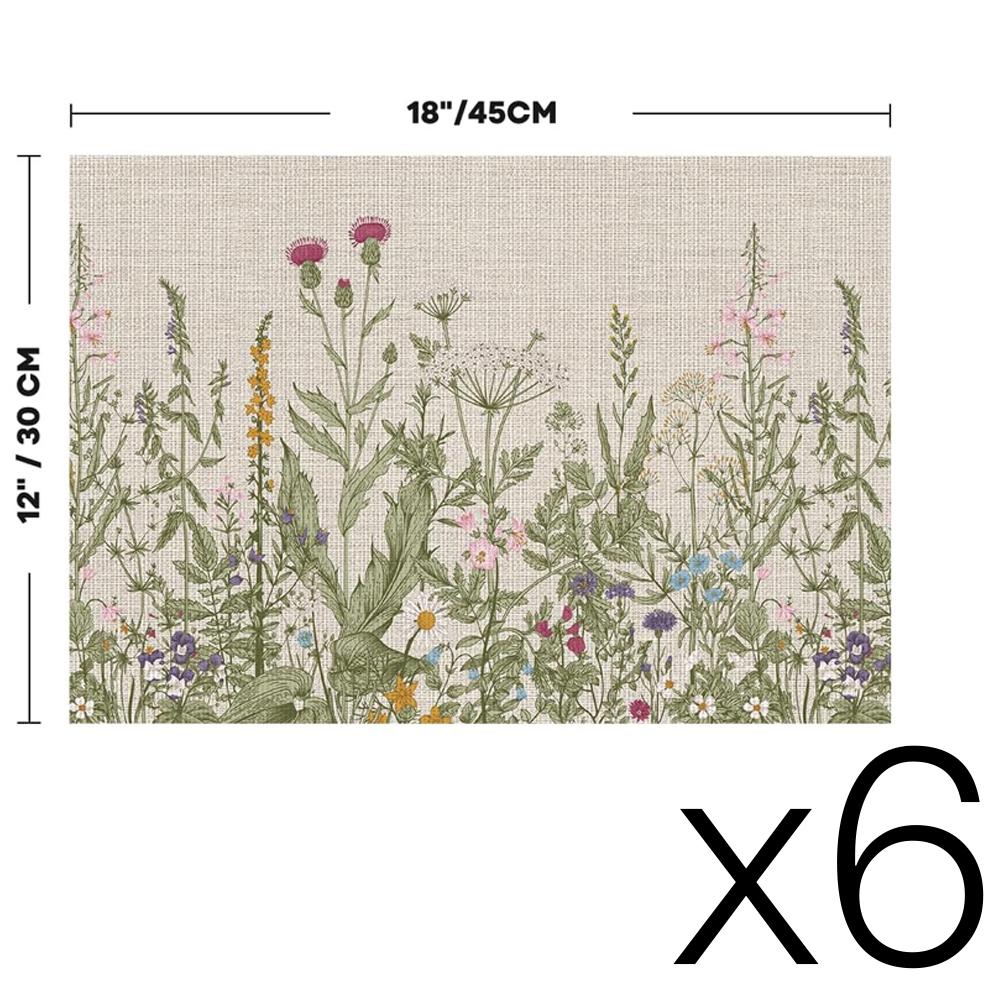 Wildflower Vinyl Placemats Washable Non-Slip Plastic PVC Table Mats for Spring Party Kitchen Dining Decor, 12x18 Inch