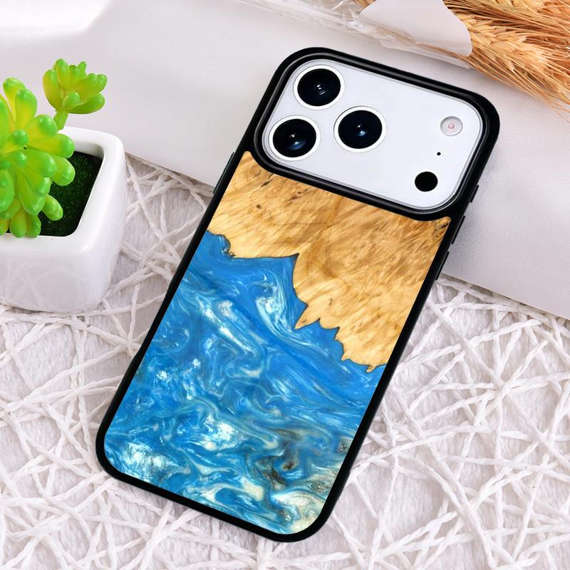 Traveler Protective Wood Resin Pattern Shockproof Phone Case for iPhone 17 Air 16e 15 11 12 14 13 Pro Max Cover Coque