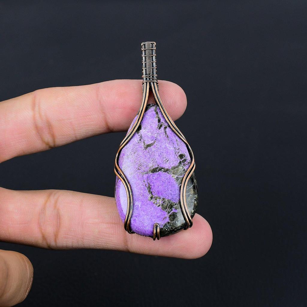 Purpurite Gemstone Pure Copper Wire Wrapped Handmade Pendant Jewelry For Her
