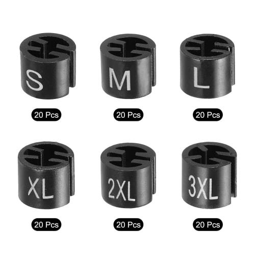 PATIKIL Hanger Markers, S/M/L/XL/2XL/3XL Sizes, Fits Hanger Rods, for Color-Coded Clothes, Black, 120 Count