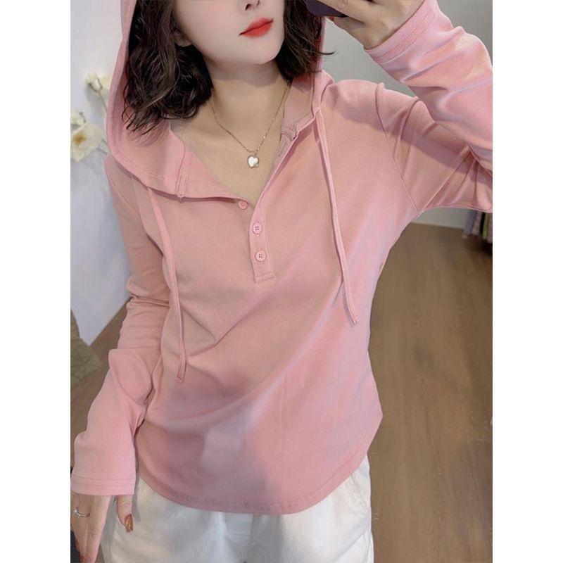 Women's Velvet Hooded Long-Sleeve Slimming T-Shirt for Spring/Autumn - Flaw-Hiding Plus Size Base Layer