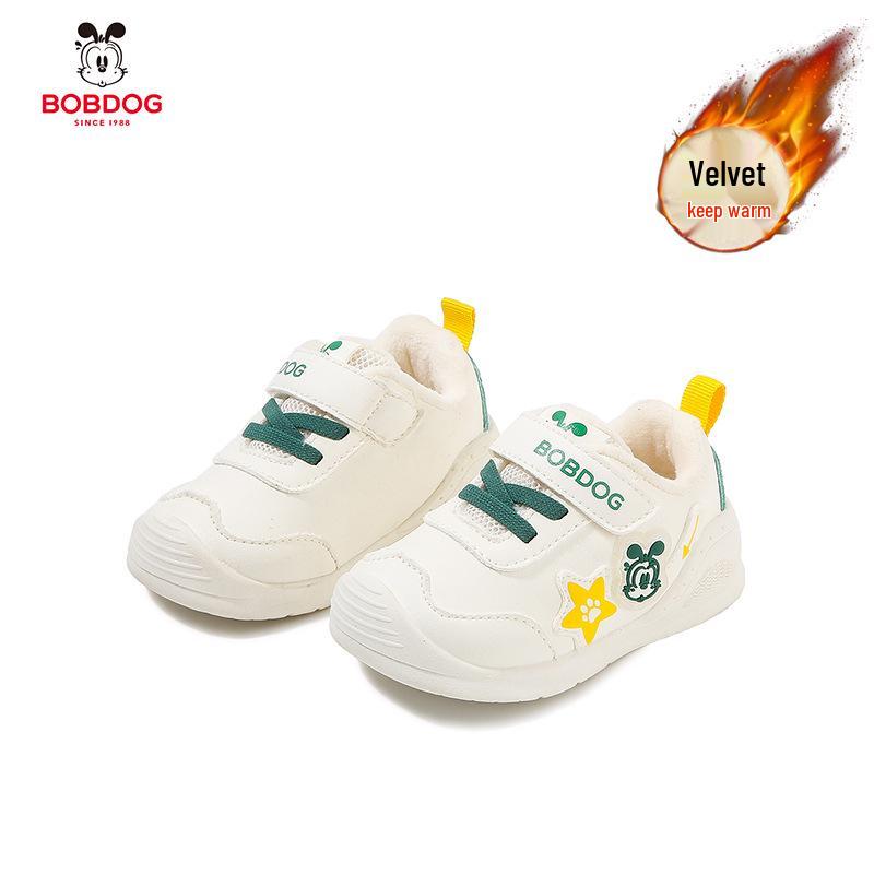 Babu Dou Plush-Lined Non-Slip Toddler Shoes for Boys & Girls, Winter Warmth with Soft Sole.