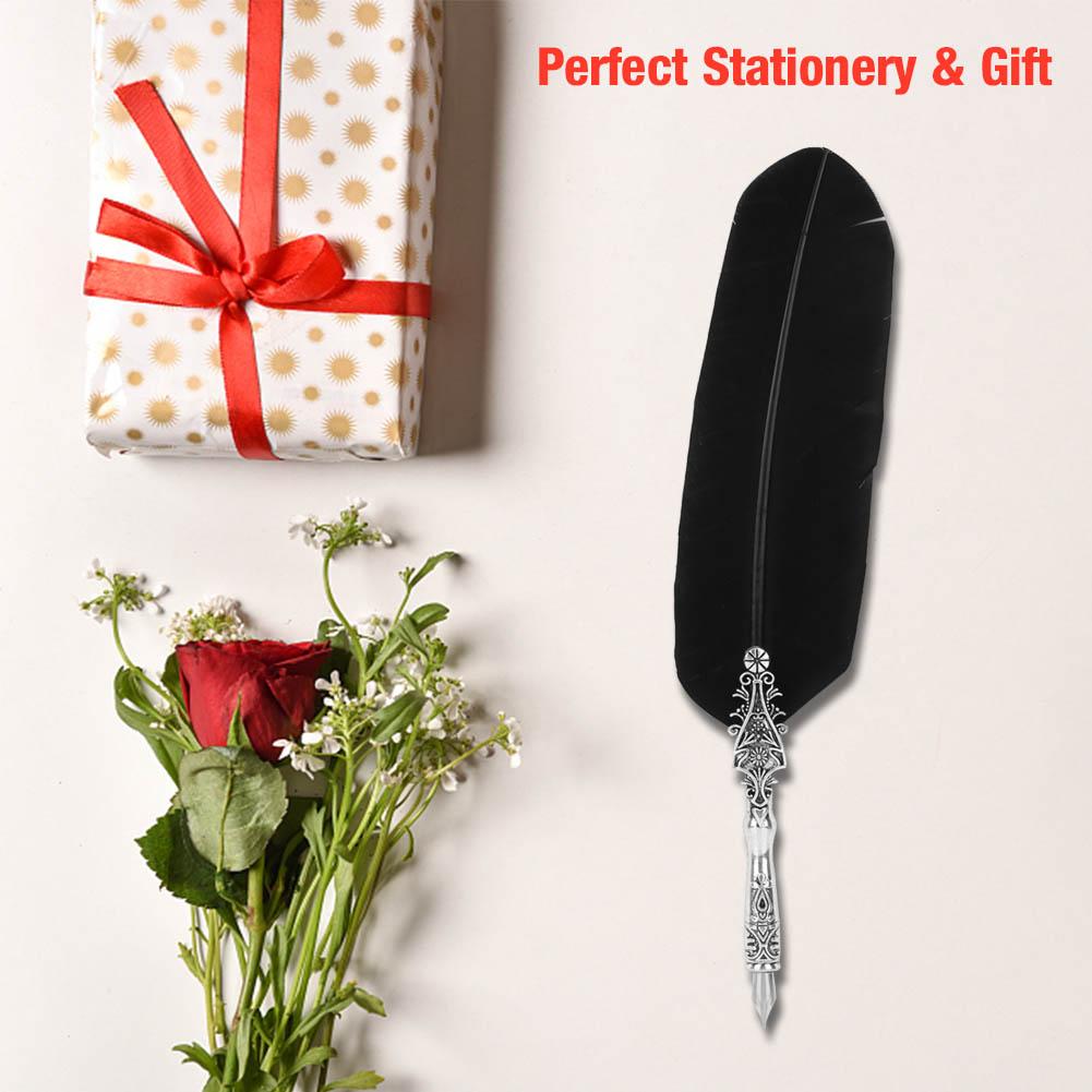 Vintage Classical Fountain Pen Sign Pen Calligraphy Feather Quill Dip Pen Writing Ink (Black)