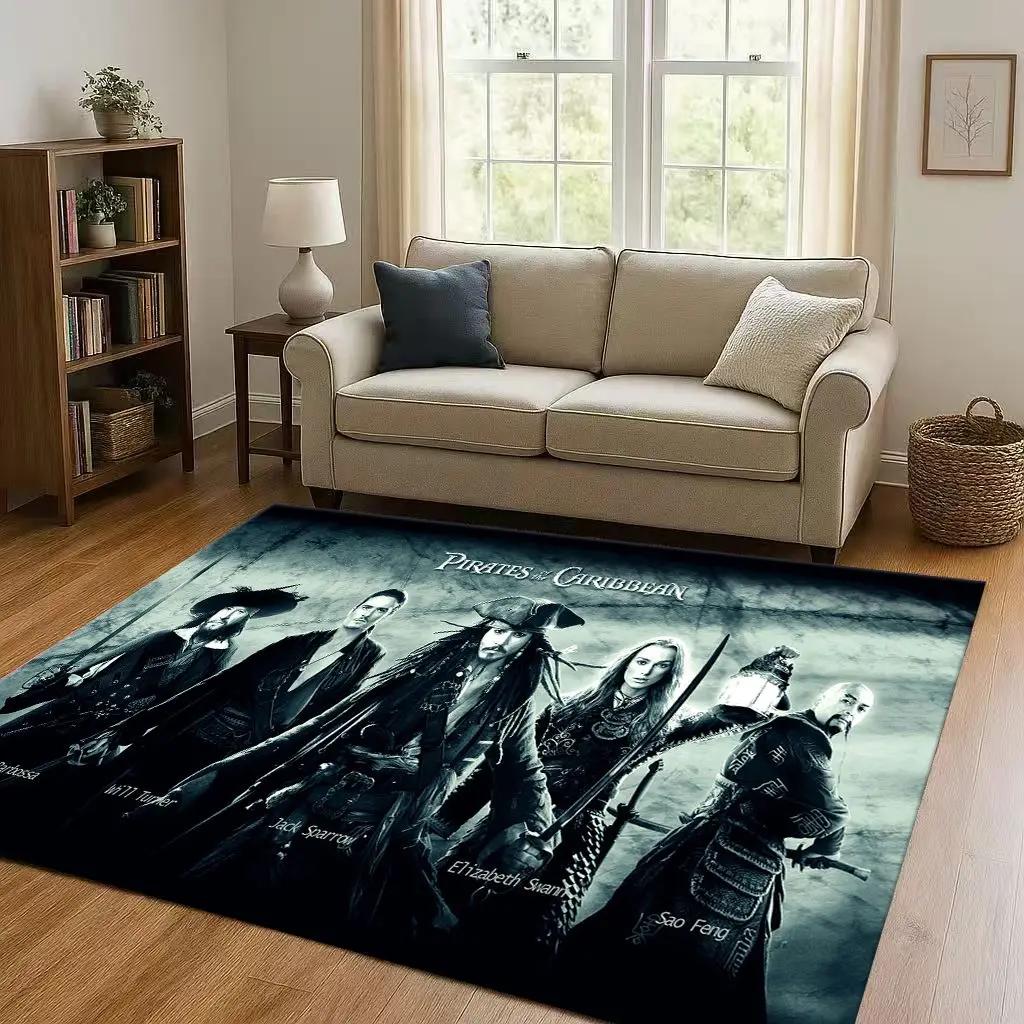 3D Pirates of The Caribbean Jack Johnny Depp Christmas Living Room Non-Slip Area Rug Carpet for Bedroom Sofa,Home Doormat